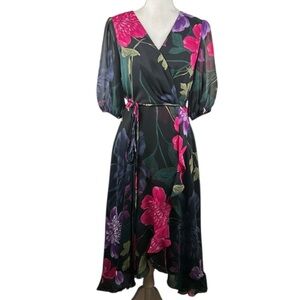 Maison Tara Black Floral Flowy Cottagecore Romantic Faux Maxi Dress Size 6